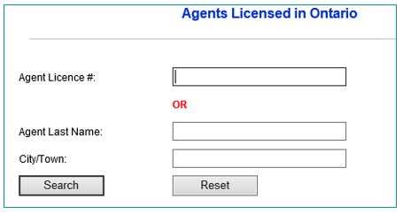 Screenshot of Agents licensed in Ontario web page
