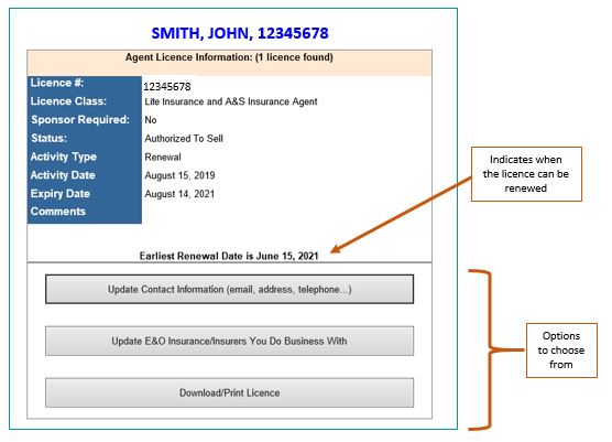 Screenshot of screen showing detailed information of agent whose license is current