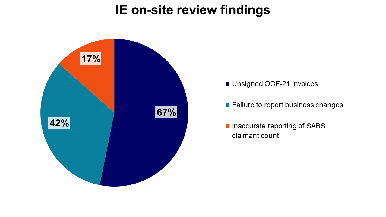 IE on-site review findings
